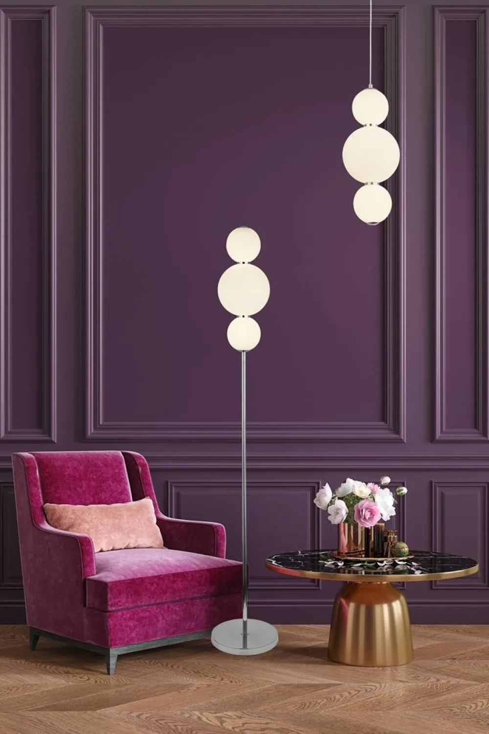 Outlet Searchlight Snowball golvlampa Krom